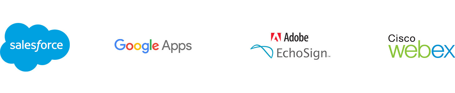Salesforce, Google Apps, Adobe EchoSign, Cisco WebEx logo strip